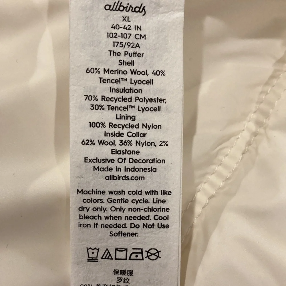 NWT Allbirds Cream Trino Puffer Jacket XL - Picture 12 of 15